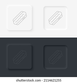 Neumorphic style food and drink vector icon. Hot dog line icon. Bun with sausage vector outline sign