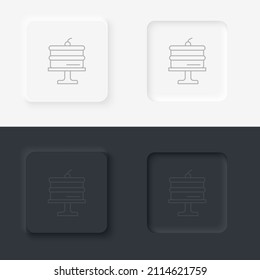 Neumorphic style food and drink vector icon. Black line Cake icon isolated . Happy Birthday