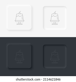 Neumorphic style food and drink vector icon. Black line Cake icon isolated. Happy Birthday