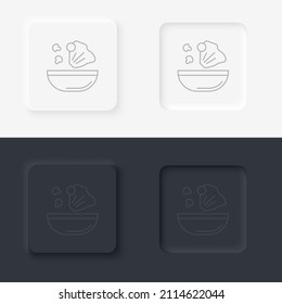 Neumorphic style food and drink vector icon. Food dish recipe, nutrition concept, salad ingredients, vector mono line icon
