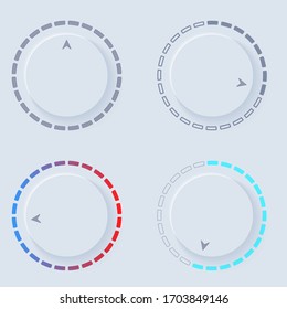 Neumorphic UI circle light set. Workflow graphic elements in Skeuomorph Trend Design. Circular Elements for smart technology and applications. Editable Vector illustration.