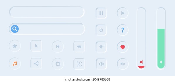 Neumorphic ui design element set. Vector illustration. Neomorphism style. EPS 10.