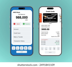 Neumorphic UI Design for Smartphone Mobile Wallet and Credit Card Payment Apps Template. Vector.