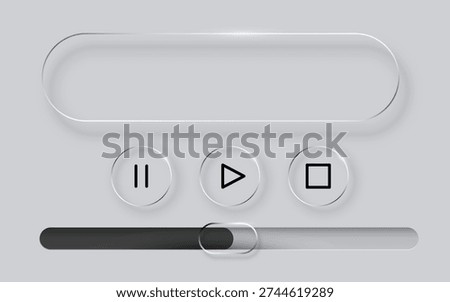 Neumorphic UI media player with control buttons. Sleek modern design element for app or web interface. Vector illustration.