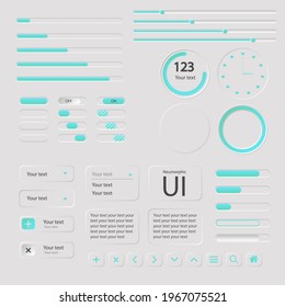 Neumorphic UI Set Grey Turquoise Design Bars Tumblers Buttons For Business Web And Mobile Applications Vector Design