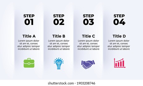 Neumorphic Vector Infographic. Presentation slide template. Vertical banners. 4 steps. Data visualization. 