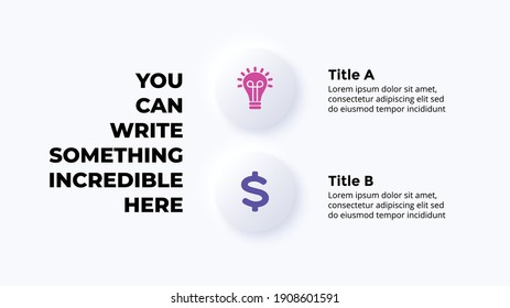 Neumorphic Vector Infographic. Presentation slide template. Neumorphism ui design. 2 options, steps, processes.
