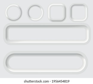 Neumorphic Vector UI Design Elements Set Light Version On White Background.