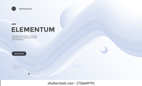 Neumorphism abstract poster with gradient white wave. Vector neumorphic duotone background with geometric 3d shapes. Minimal compositions design for cover, landing page.