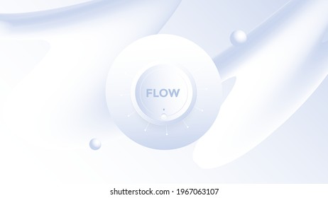 Neumorphism abstract poster with gradient white wave. Vector neumorphic duotone background with geometric 3d shapes. Minimal compositions design for cover, landing page.