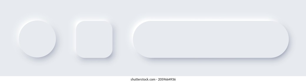 El diseño del botón de Neumorfismo define la ilustración vectorial. Elemento deslizante para sitio web, menú de aplicación móvil y navegación en forma circular, cuadrada, geométrica con bordes redondeados. Botones neomórficos blancos y elegantes
