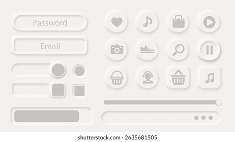 Neumorphism Button Gray Icon Label Frame White 3d Elegant Shadow Web Vector  Ui Digital Neomorphism Interface  Collection