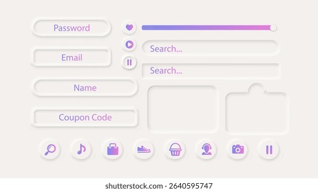 Neumorphism Button Icon Gradient Label Frame White 3d Elegant Shadow Web Vector  Ui Digital Neomorphism Interface  Collection