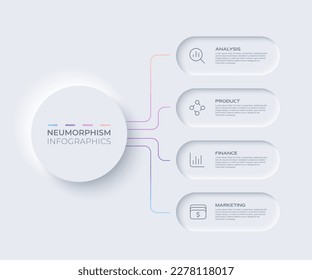 Infografía de diseño de Neumorfismo, gráfico de 4 opciones. Diseño minimalista y limpio.