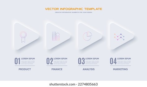 Infografik zum Neumorphismus-Design, 4-stufige Timeline-Illustration.