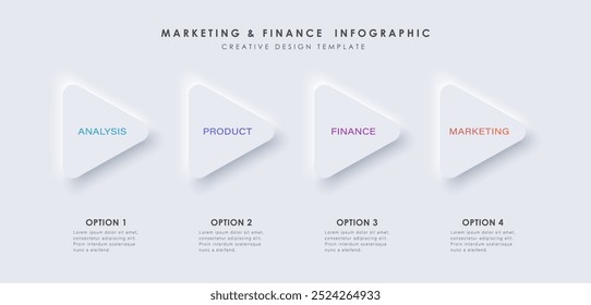 Infografía de diseño de neumorfismo, ilustración de línea de tiempo de 4 pasos.