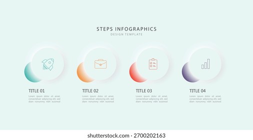 Infografía de diseño de neumorfismo 4 pasos o línea de tiempo del proceso, Ilustración vectorial.