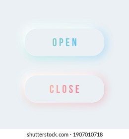 Neumorfismo Icons set. Botones de apertura y cierre redondeados en un estilo 3D suave y moderno con sombra. Elementos de diseño de vectores para aplicaciones móviles, web, medios sociales.
