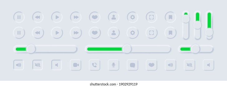 Neumorphism icons. User interface elements for mobile app. UI icons set. Vector. Neumorphic UI UX white user interface web buttons and ui sliders. For mobile, web, social media. Neumorphism. UI UX kit