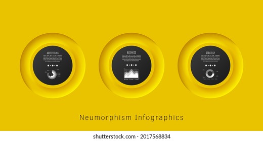 Neumorphismus Infografik Vorlage für Diagramm, Diagramm, Web-Design, Präsentation, Workflow-Layout. Geschäftskonzept mit 3 Optionen, Teilen, Schritten oder Prozessen