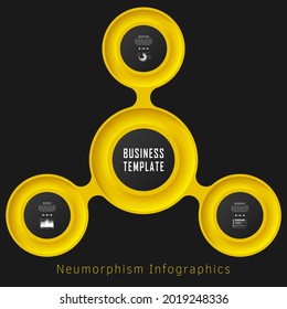 Neumorphism infographics template for chart, diagram, web design, presentation, workflow layout. Business concept with 3 options, parts, steps or processes