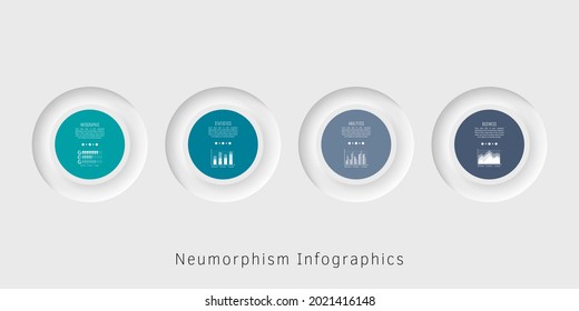 Neumorphism infographics template for chart, diagram, web design, presentation, workflow layout. Business concept with 4 options, parts, steps or processes