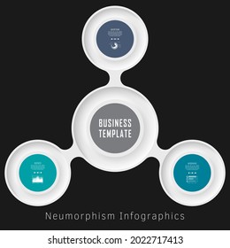 Neumorphism infographics template for chart, diagram, web design, presentation, workflow layout. Business concept with 3 options, parts, steps or processes