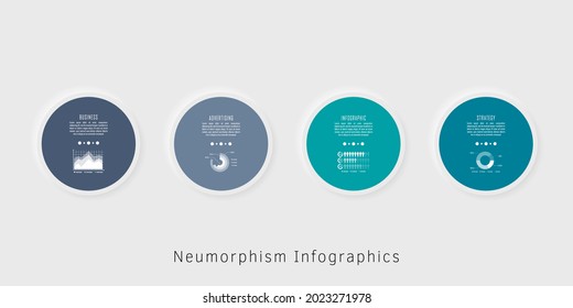 Neumorphism infographics template for chart, diagram, web design, presentation, workflow layout. Business concept with 4 options, parts, steps or processes