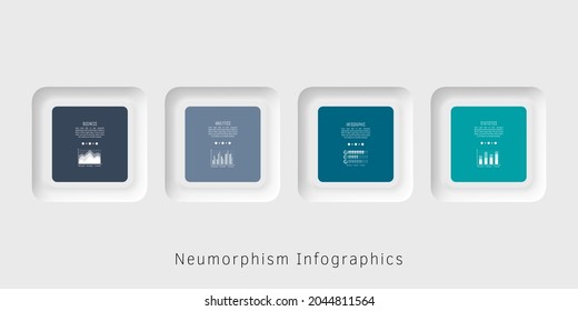 Neumorphism infographics template for chart, diagram, web design, presentation, workflow layout. Business concept with 4 options, parts, steps or processes