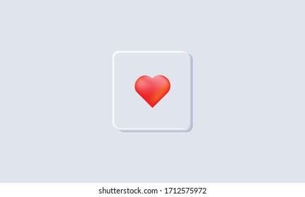 Neumorphism interface hearth icon on background.