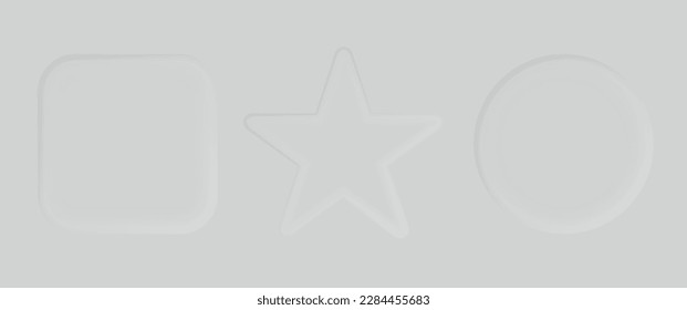 Neumorphism shapes design. Square, Star and Circle Stock vector illustration