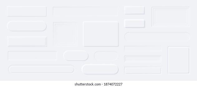 Neumorphism style elements vector set. Modern website or mobile app design. Minimal style neumorphism buttons or icons. Neumorphic UI UX design collection.
