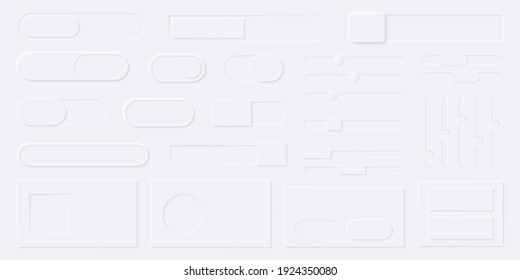 Neumorphism style elements vector set. Modern website or mobile app design. Volume control buttons and knobs. Minimal style neumorphism buttons. Neumorphic UI UX interface.