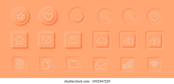 Neumorphism style elements vector set. Modern website or mobile app design. Volume control buttons and knobs. Minimal style neumorphism buttons. Neumorphic UI UX interface.