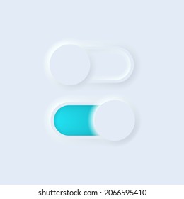 Neumorphism switch button UI design. Neumorphic switch toggle slider buton. Turn on and off slider. VEctor graphic. EPS 10
