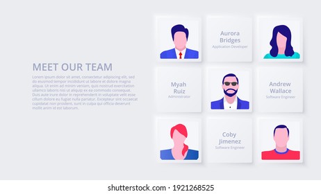 Neumorphism Template Of Our Business Team. Skeuomorph Presentation Concept Slide.