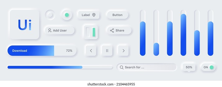 Neumorphism and toggles design. Light Web UI Elements and button for web and mobil app