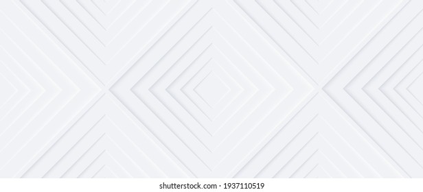 Neumorphism vector background. Minimal style white neumorphism website banner. Neumorphic UI UX interface design. Modern webdesign. Geometric white ultrawide 3d wallpaper.