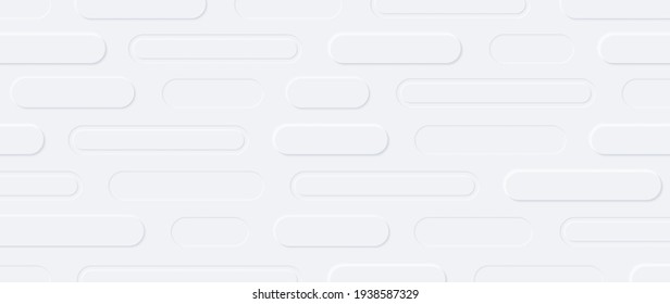 Neumorphism vector background. Minimal style white neumorphism website banner. Neumorphic UI UX interface design. Modern webdesign. Geometric white ultrawide 3d wallpaper.