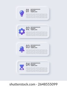 Modelo de infográfico vertical de neumorfismo. Limpar layout de infográfico com ícones e texto