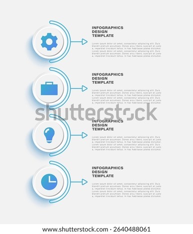 Neumorphism vertical white infographic template. Four steps or processes with icons