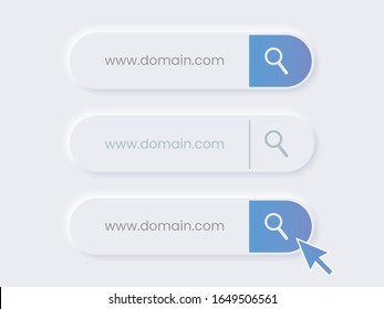 Neumorphism/Soft UI Search bar vector element design, set of search boxes ui template isolated on white background