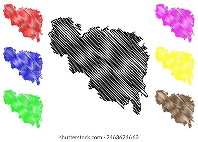 Neunkirchen district (Republic of Austria or Österreich, Lower Austria or Niederösterreich state) map vector illustration, scribble sketch Bezirk Neunkirchen map
