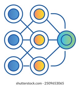 Neural Architecture Icon Design. Represents Artificial Neural Networks, Deep Learning, Model Design, Data Processing. Vector icon with editable Strokes and Colors.