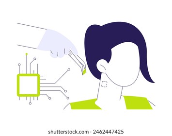 Neural chip implants abstract concept vector illustration. Usage of invasive BCI, neural chip implants, physics industry, optics and lasers innovations, modern technology abstract metaphor.