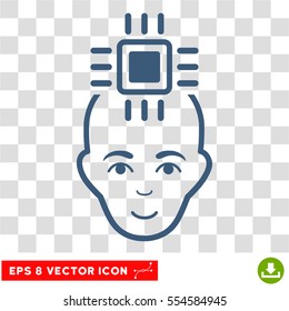 Neural Computer Interface EPS vector icon. Illustration style is flat iconic blue symbol on chess transparent background.