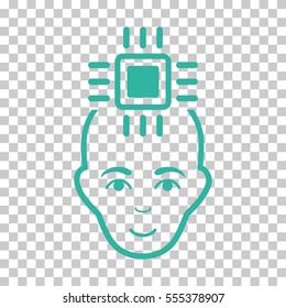 Neural Computer Interface vector icon. Illustration style is flat iconic cyan symbol on a chess transparent background.