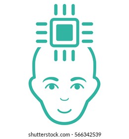 Neural Computer Interface vector icon. Flat cyan symbol. Pictogram is isolated on a white background. Designed for web and software interfaces.