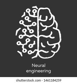 Neural engineering chalk icon. Neuroengineering. Biomedical engineering. Living neural tissue and artificial constructs. Bioinformatics. Biotechnology. Isolated vector chalkboard illustration