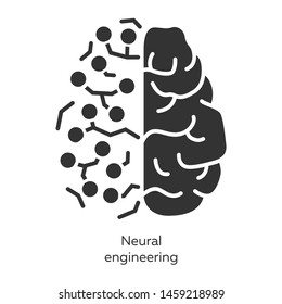 Neural engineering glyph icons set. Neuroengineering. Biomedical engineering. Neural tissue and artificial constructs. Bioinformatics. Biotechnology. Silhouette symbols. Vector isolated illustration